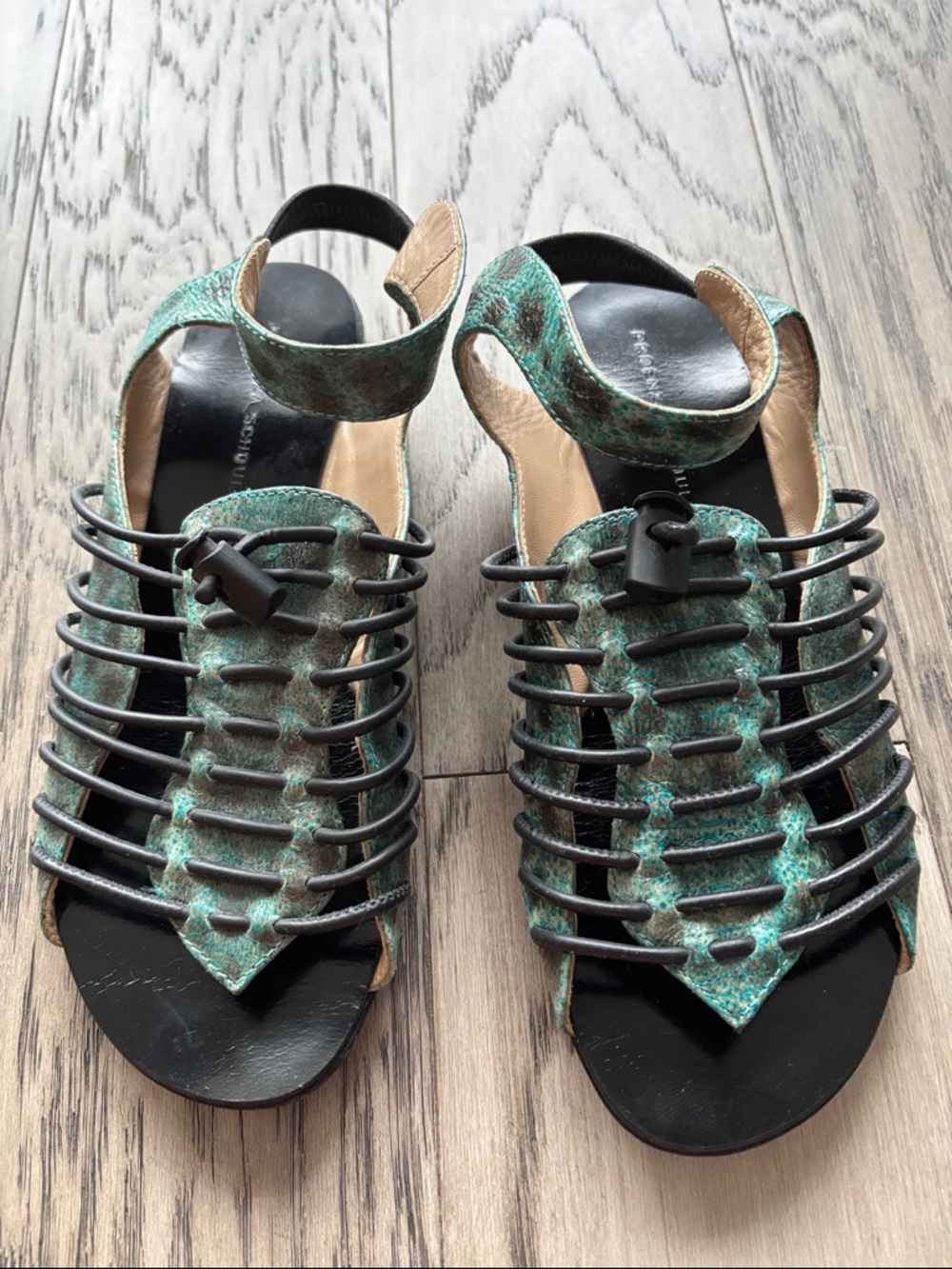 Proenza Schouler Green Patina Leather Cage Sandals